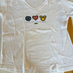 Disney White Tee with Peace, Love, and Mickey Design